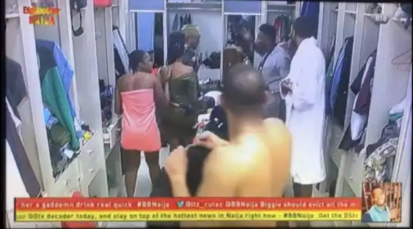 #BBNaija : Thelma Furious As Omashola Enters The Bathroom While She Was Unclad
